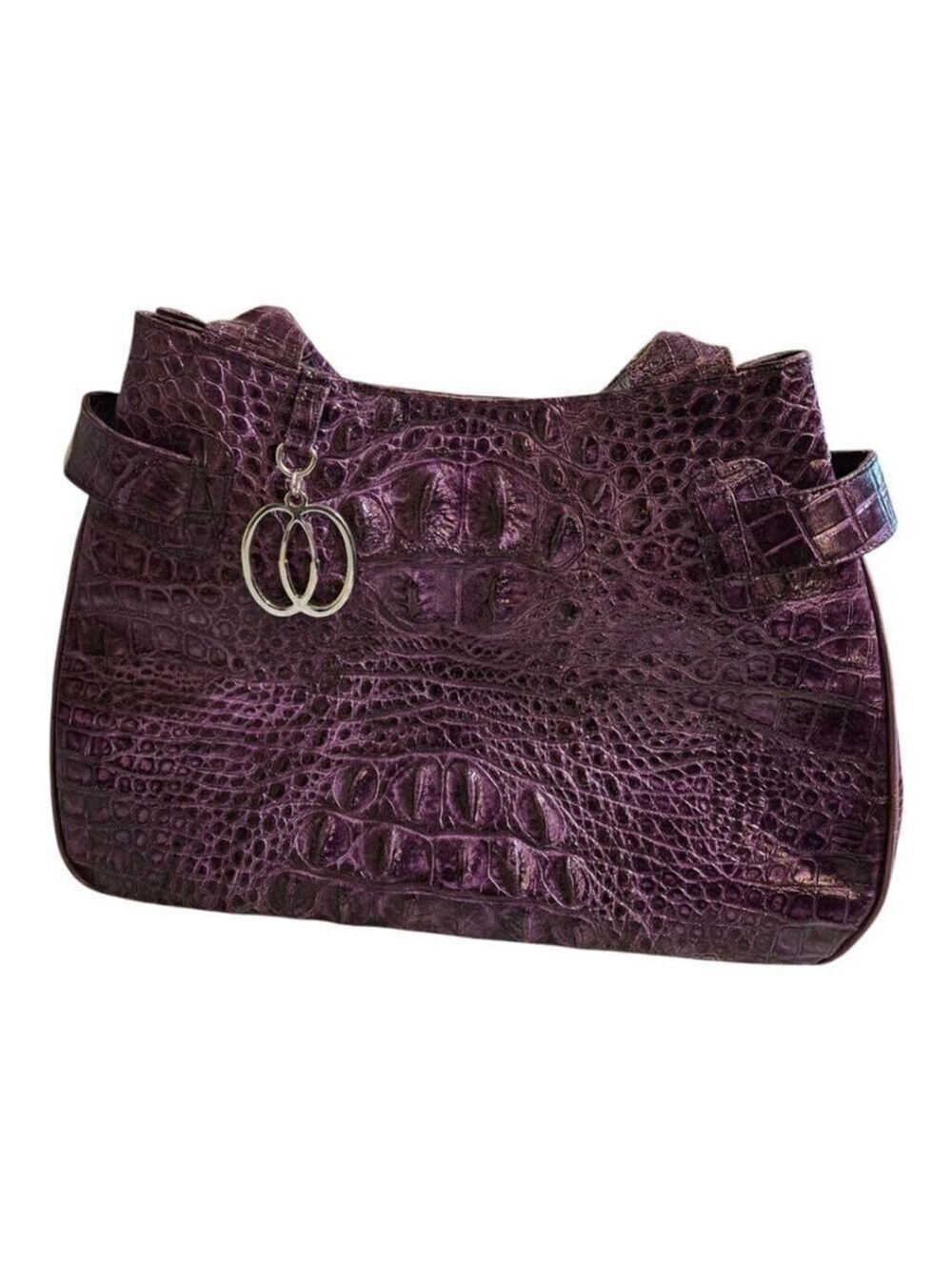 VEARI Purple Crocodile Embossed Leather Shoulder Bag Size XL